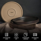 MIAMIO – Set de farfurii de 4 persoane / Set de veselă ceramică pentru 4 persoane, veselă din gresie, potrivită pentru mașina de spălat vase și cuptorul cu microunde – Colecția Sierra (Farfurii închise la culoare, farfurii mari (4x))