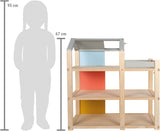 Casă de păpuși din lemn Small Foot, culori naturale – cu 3 etaje, terasă pe acoperiș și set de mobilier cu 51 de piese, încurajează jocul creativ, potrivită pentru vârste de la 3 ani în sus, 12541