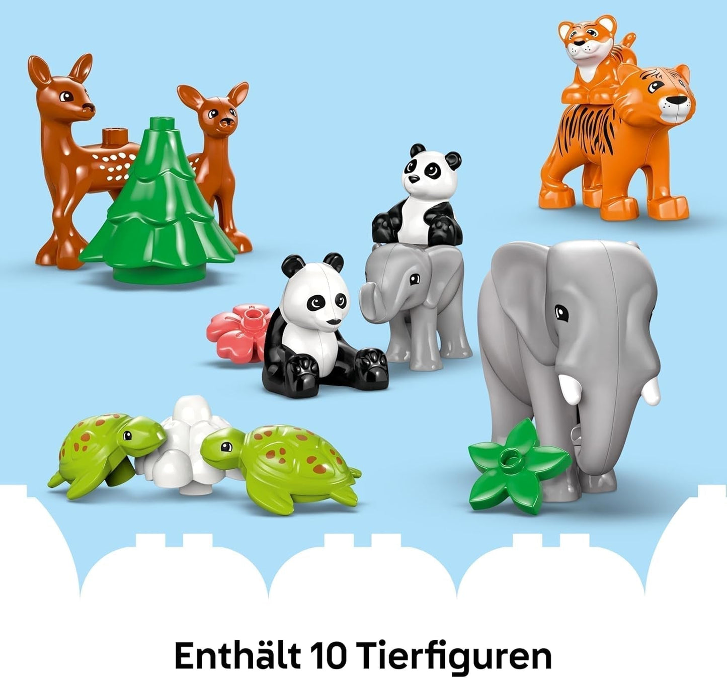 Set LEGO DUPLO Town Wild Animal Families 3-in-1, jucărie educativă pentru copii mici cu țestoase, tigri, elefanți, căprioare, panda, set pentru preșcolari de la 2 ani, jucărie de construit cu figuri de animale 10446 Seturi de constructie Besuche den LEGO-Store