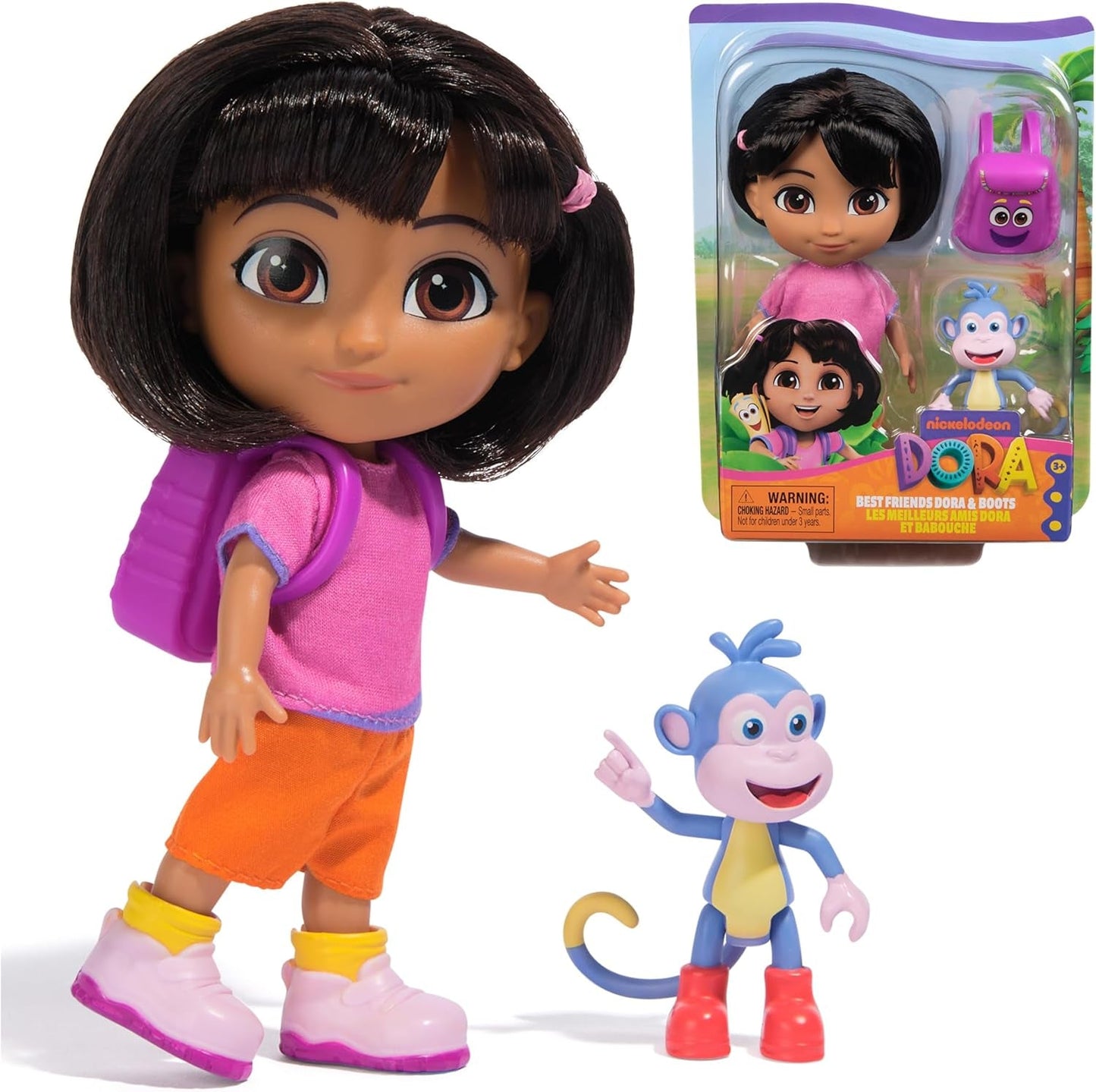 DORA - Păpușa cea mai bună prietenă - Dimensiune 22 cm, cu păr pieptănabil, ghiozdan și cizme cu maimuță, cunoscută din popularul serial TV, pentru copii cu vârsta de 3 ani și peste