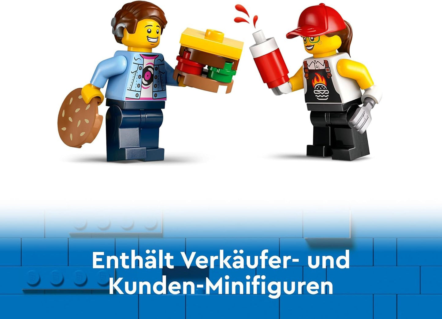 LEGO City Burger Truck, set de construcție cu mașină de jucărie pentru copii de 5 ani, minifigurină Food Truck și accesorii, cadou distractiv pentru băieți și fete 60404 Seturi de constructie Besuche den LEGO-Store