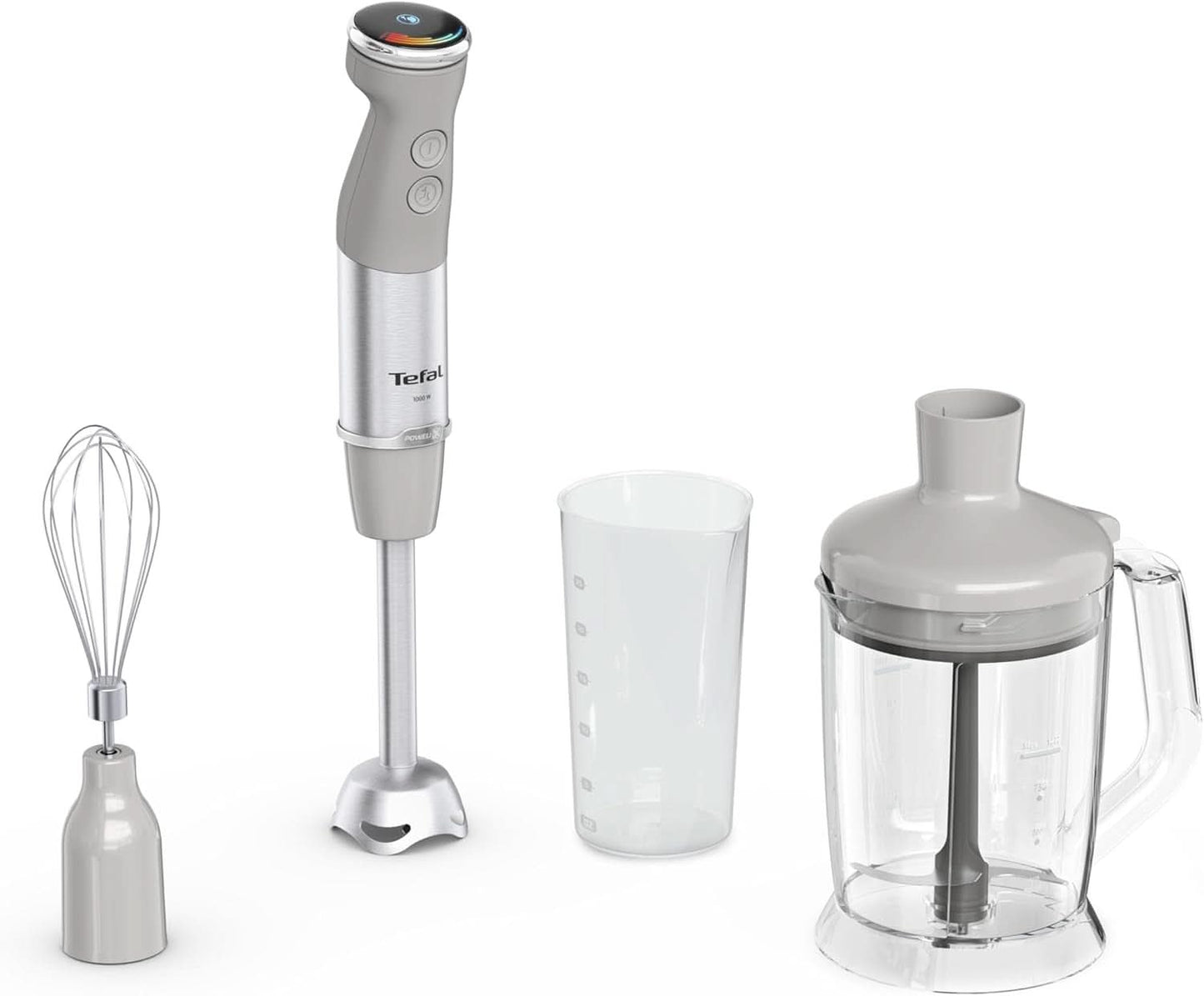 Tefal Quickchef+ 3-In-1 XL Stabmixer/Zerkleinerer/Schneebesen, 1000 W, Intuitive Geschwindigkeitsregelung, Turbo-Taste, Powelix-Messer-Technologie, Edelstahl, Grau, HB67MB30 Bucatarie Naty Shop