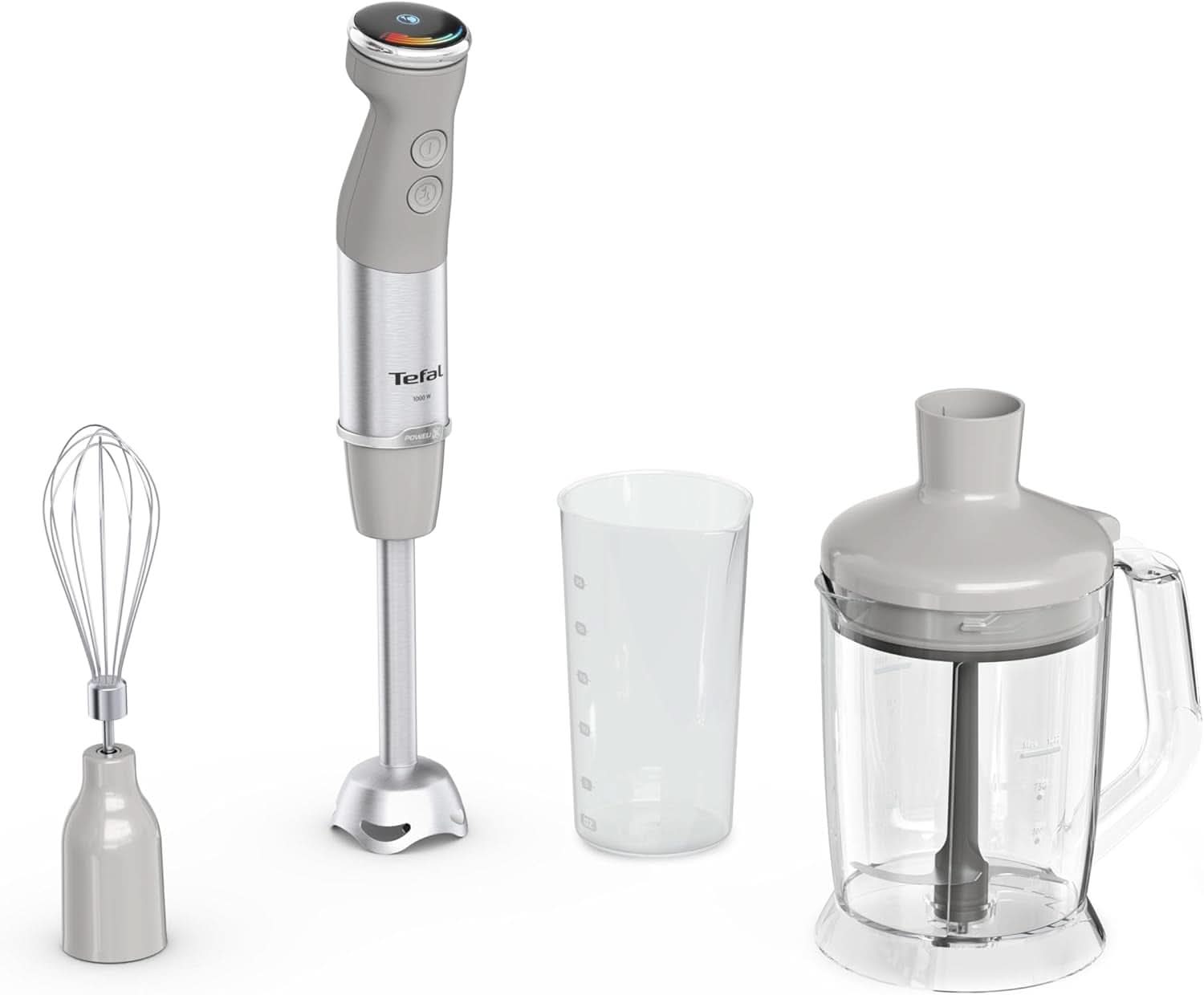 Tefal Quickchef+ 3-In-1 XL Stabmixer/Zerkleinerer/Schneebesen, 1000 W, Intuitive Geschwindigkeitsregelung, Turbo-Taste, Powelix-Messer-Technologie, Edelstahl, Grau, HB67MB30 Bucatarie Naty Shop