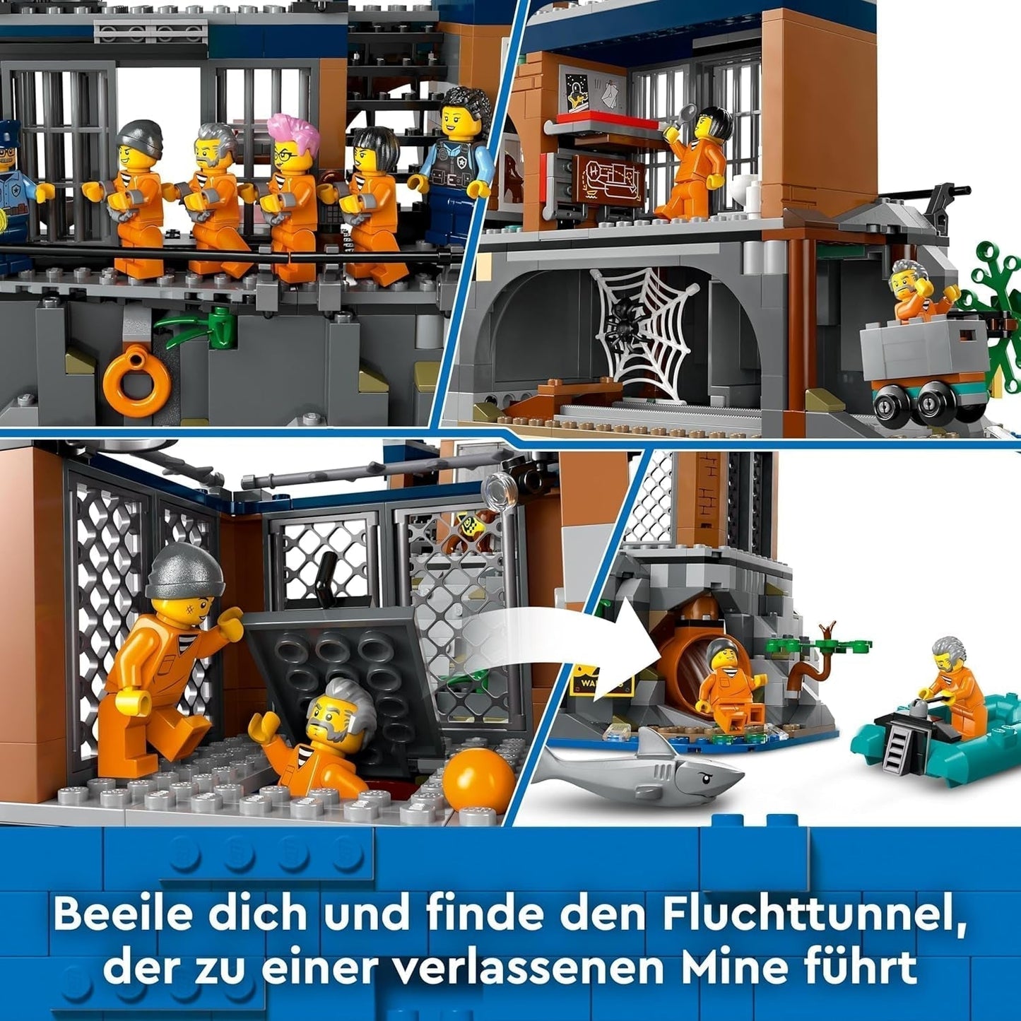 Stație de poliție LEGO City pe insula închisorii, jucărie de poliție cu elicopter, barcă și rechin, set cu 7 minifigurine și câine, cadou aniversar pentru băieți și fete de la 7 ani 60419 Seturi de constructie Besuche den LEGO-Store