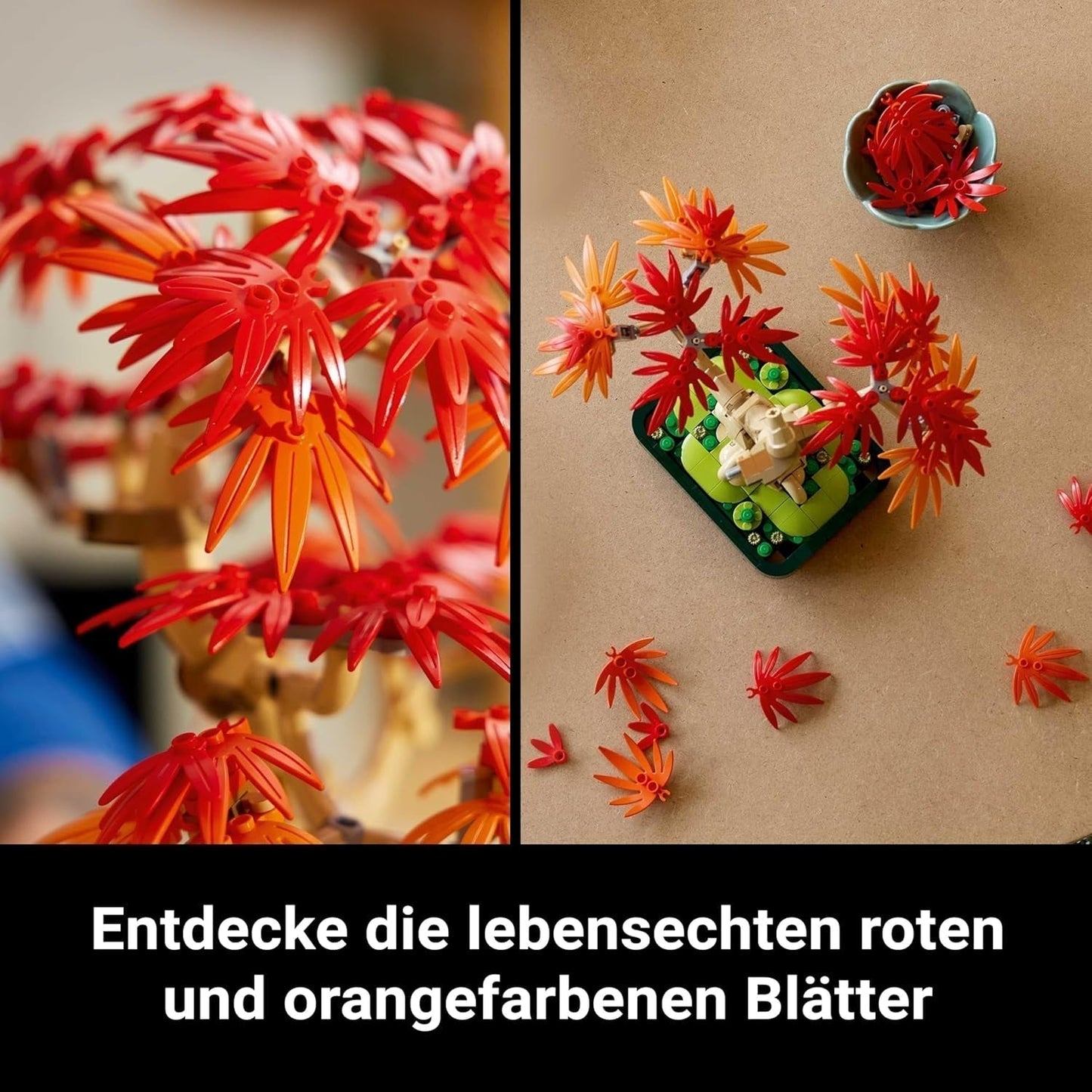 LEGO Botanicals Arțar roșu japonez - Arbore Bonsai - Kit plantă artificială cu frunze roșii și portocalii, plus bol - Decor pentru casă - Idee cadou pentru adulți - 10348 Seturi de constructie Besuche den LEGO-Store