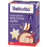Budincă de orez cu mere și terci de seară (4x500g), terci de lapte de la 5 luni, cu minerale și vitamine valoroase, fără zahăr adăugat, foarte sățios