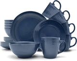 Set de veselă combinat vintage ECHTWERK „Alicia” cu 16 piese Design modern pentru 4 persoane, set elegant de veselă din gresie albastru închis cu 4 farfurii, 4 farfurii laterale, 4 boluri, 4 cești de ceai