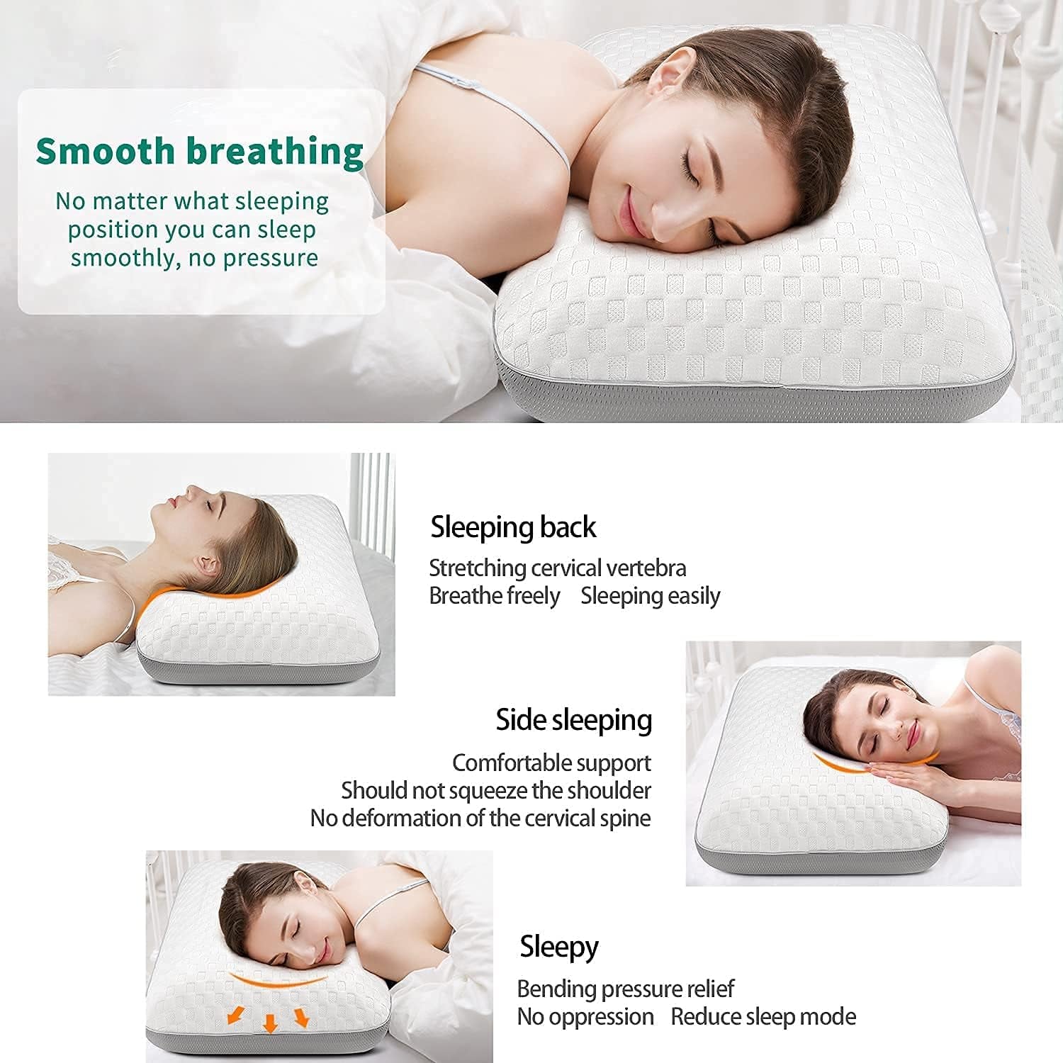 Fityou Pernă din spumă de memorie, pernă de sprijin pentru gât, pernă ergonomică de dormit, pernă de răcire, design cu două fețe, capac de pernă lavabil (67.5X40X13Cm) Perne ortopedice cervicale Naty Shop