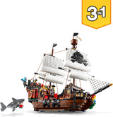 Set navă pirat LEGO Creator 3 în 1, jucărie cu 3 opțiuni de construcție, construiește o tavernă pirat sau o insulă pirat cu craniu, include 3 minifigurine pentru aventuri de rol 31109 Seturi de constructie Besuche den LEGO-Store