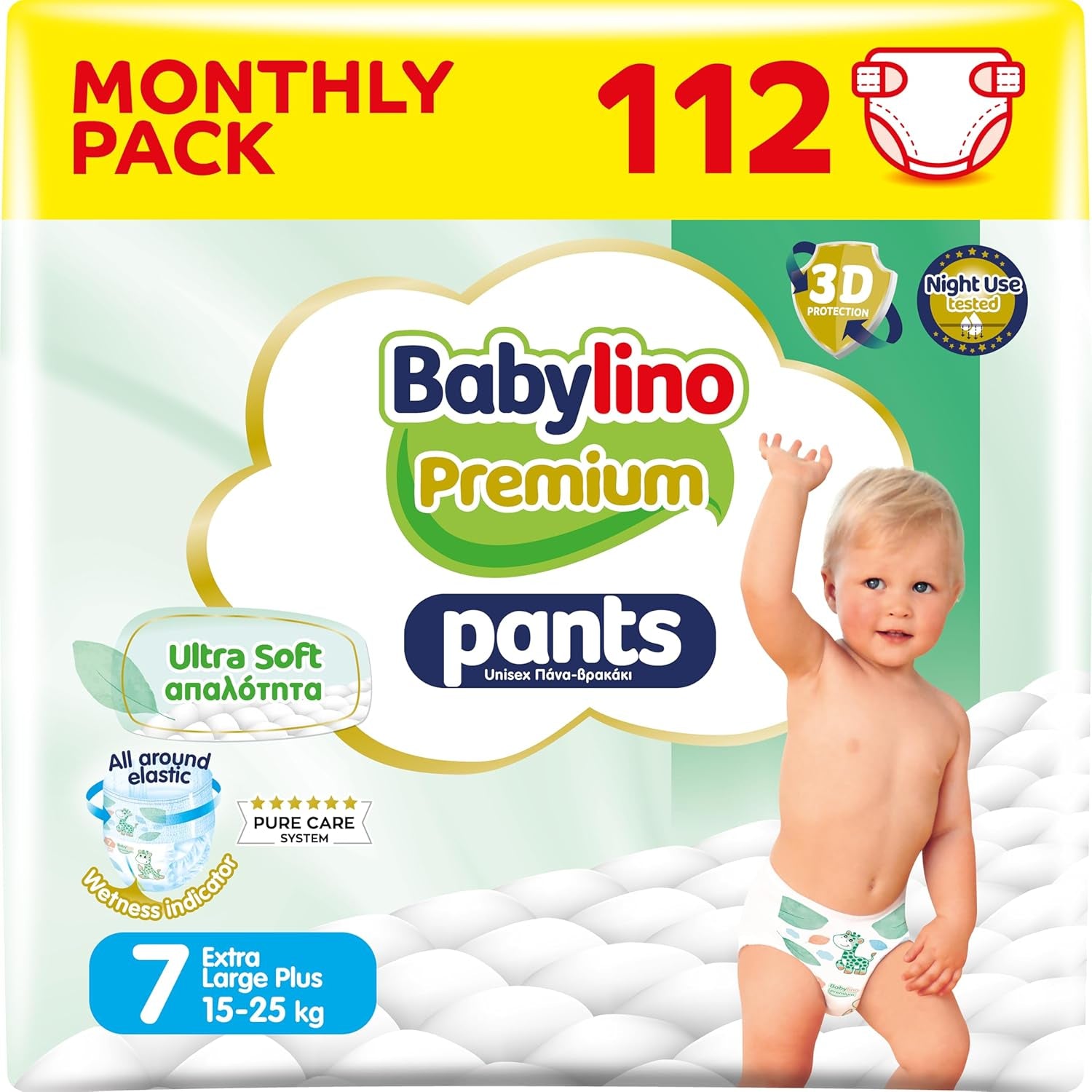 Pantaloni Premium, mărimea 7, cu filtru ultra-moale, XL Plus (15-25 kg), 28 bucăți