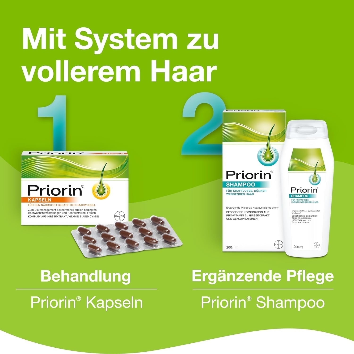 Priorin Shampoo - șampon de păr pentru întărirea părului - îngrijire suplimentară pentru părul slab, subțire - fără parabeni și coloranți - 1 x 200 ml Ingrijirea parului Naty Shop