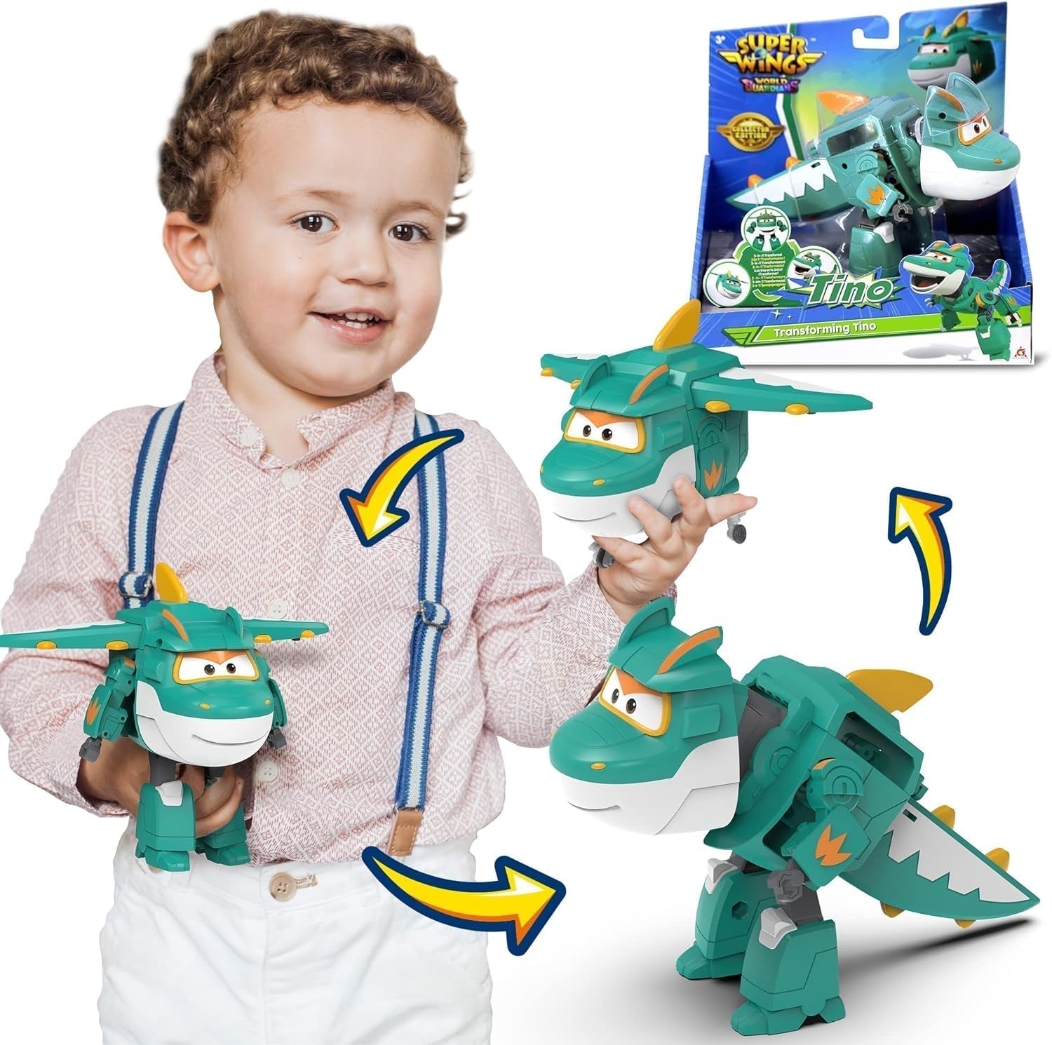 Super Wings 5" Transforming Characters 2-Pack Transforming Supercharged Jett + Tino, jucărie Transformer pentru băieți și fete de peste 3 ani, roșu Action figures Naty Shop Tino