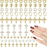 Talisane aurii pentru unghii, 80 de piese cu cruce, trandafir, inimă, pietre prețioase pentru unghii Fecioara Maria, accesorii pentru unghii din aliaj metalic pentru decorațiuni de design pentru manichiură, meșteșuguri DIY