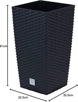Ghiveci/ghiveci cu aspect de ratan Prosperplast cu insert | 32,5 x 32,5 x 61 cm | antracit | rezistent la intemperii și UV | fabricat din plastic robust | pentru interior și exterior