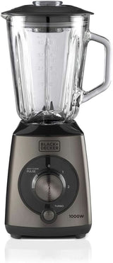 BLACK+DECKER Standmixer | 500W | 2 Geschwindigkeiten | Pulse-Funktion | Glaskrug | 1,5L | Edelstahlmesser Mit 4 Klingen | Herausnehmbar Und Leicht Zu Reinigen | Weiß Und Grau Bucatarie Naty Shop 1000W Edelstahl