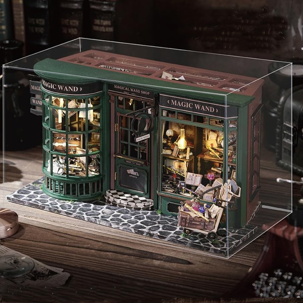 Casă de păpuși Magic Shop cu capac de praf, kit de mobilier pentru casă de păpuși în miniatură DIY, scară 1:24, cadou creativ pentru copii, cadou de ziua de naștere pentru adolescenți