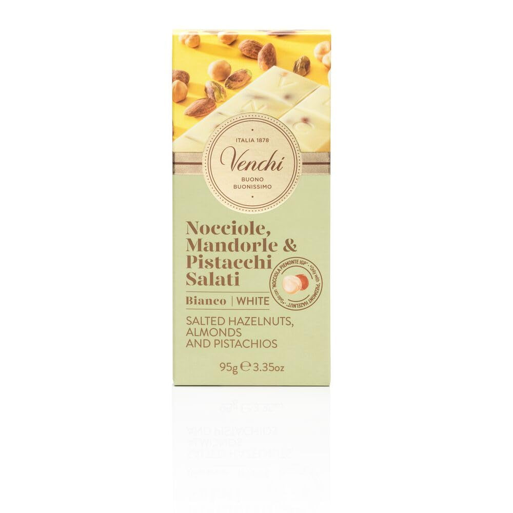 Venchi - Baton cu alune de pădure sărate, cu alune de pădure sărate, migdale și fistic, 95 g, cu „alune de pădure Piemont”, Fără gluten, Fără coloranți artificiali și fără conservanți