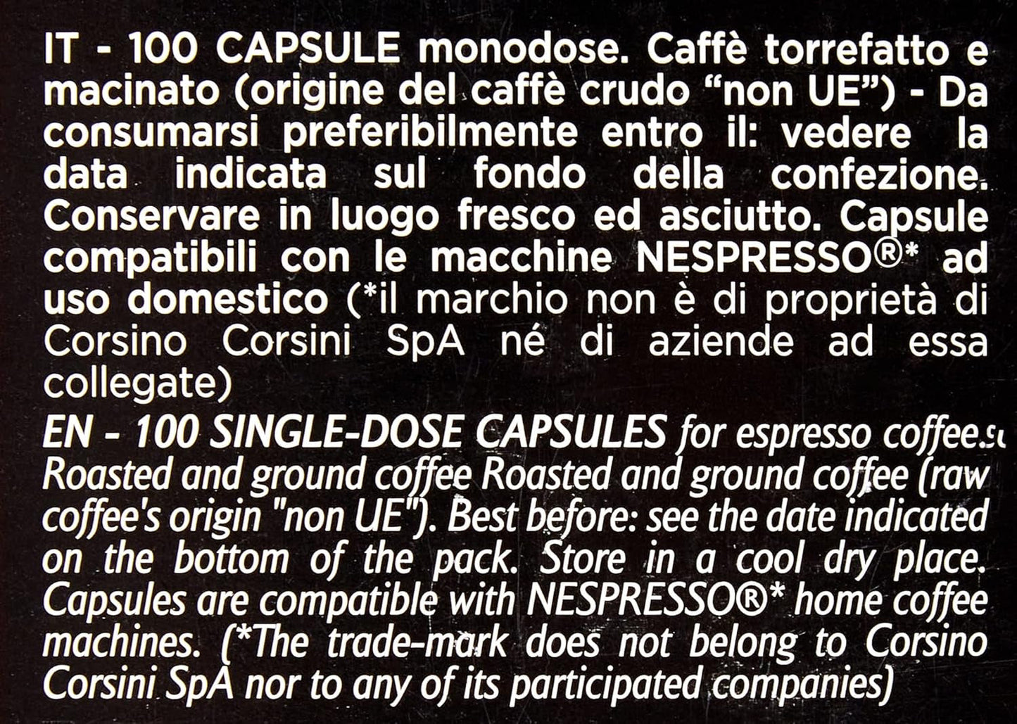 Caffè Corsini - Classico Italiano, Miscela Di Caffè In Capsule Compatibili Nespresso, Gusto Forte E Deciso - Confezione Da 100 Capsule