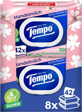 Șervețele umede de toaletă Tempo ''Gentle & Sensitive'' - Megapack - 16 pachete cu 42 de șervețele fiecare - Duo Packs - Aloe Vera naturală - Hârtie igienică, testată dermatologic, neutră pentru piele