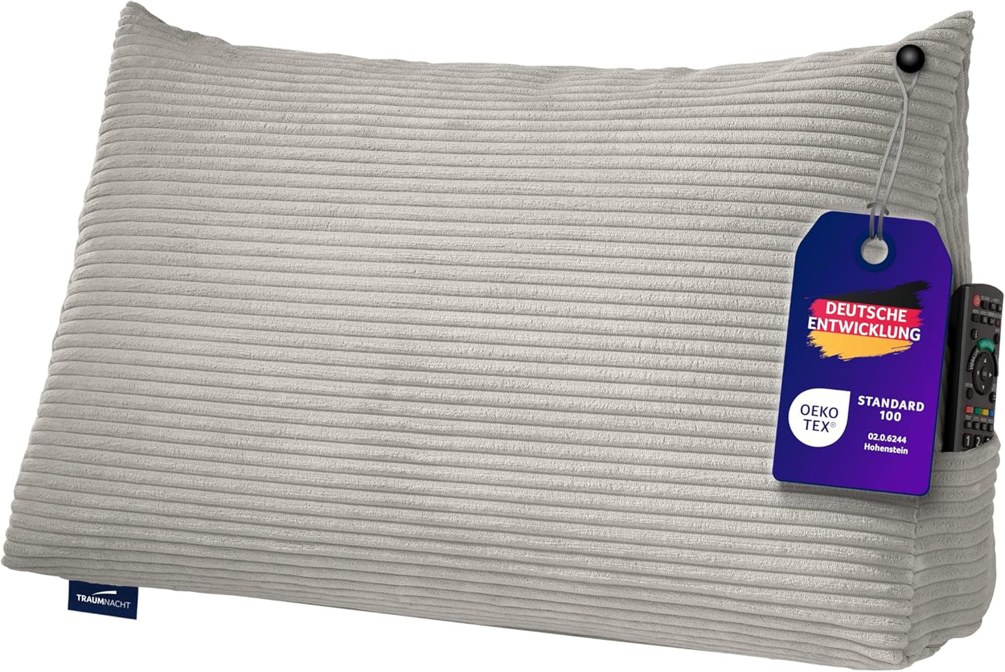 Pernă confortabilă Traumnacht Cozy Back, pernă de citit, 70 x 40 cm bej, husă detașabilă și lavabilă din 100% poliester, buzunar lateral practic, certificată Oeko-Tex, produsă conform standardelor germane de calitate