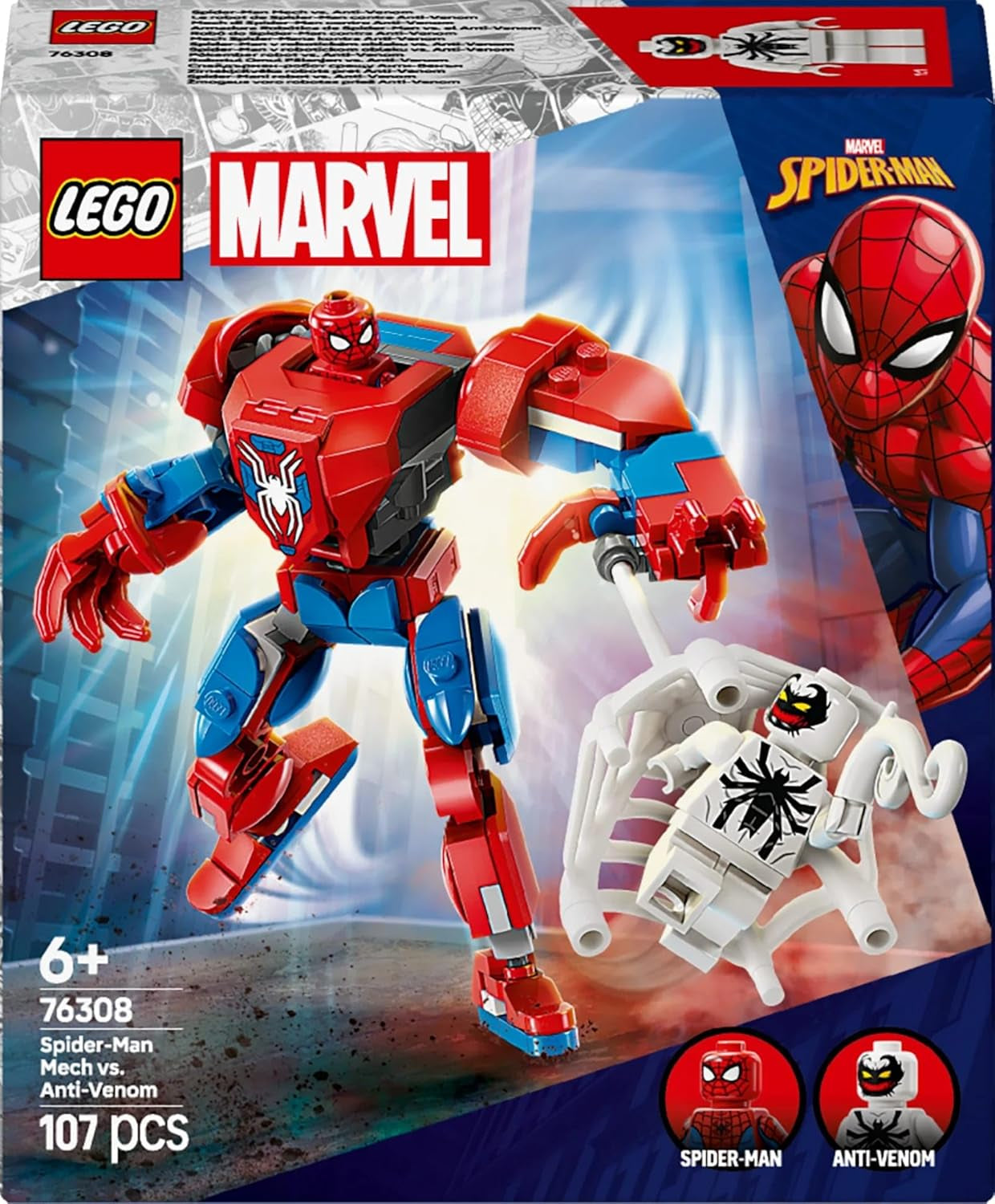 LEGO Marvel Spider-Man Mech Vs. Anti-Venom - Jucărie de supererou cu 2 minifigurine - Figură de acțiune cu brațe, picioare și degete mobile - Cadou pentru băieți și fete cu vârsta peste 6 ani 76308 Seturi de constructie Besuche den LEGO-Store