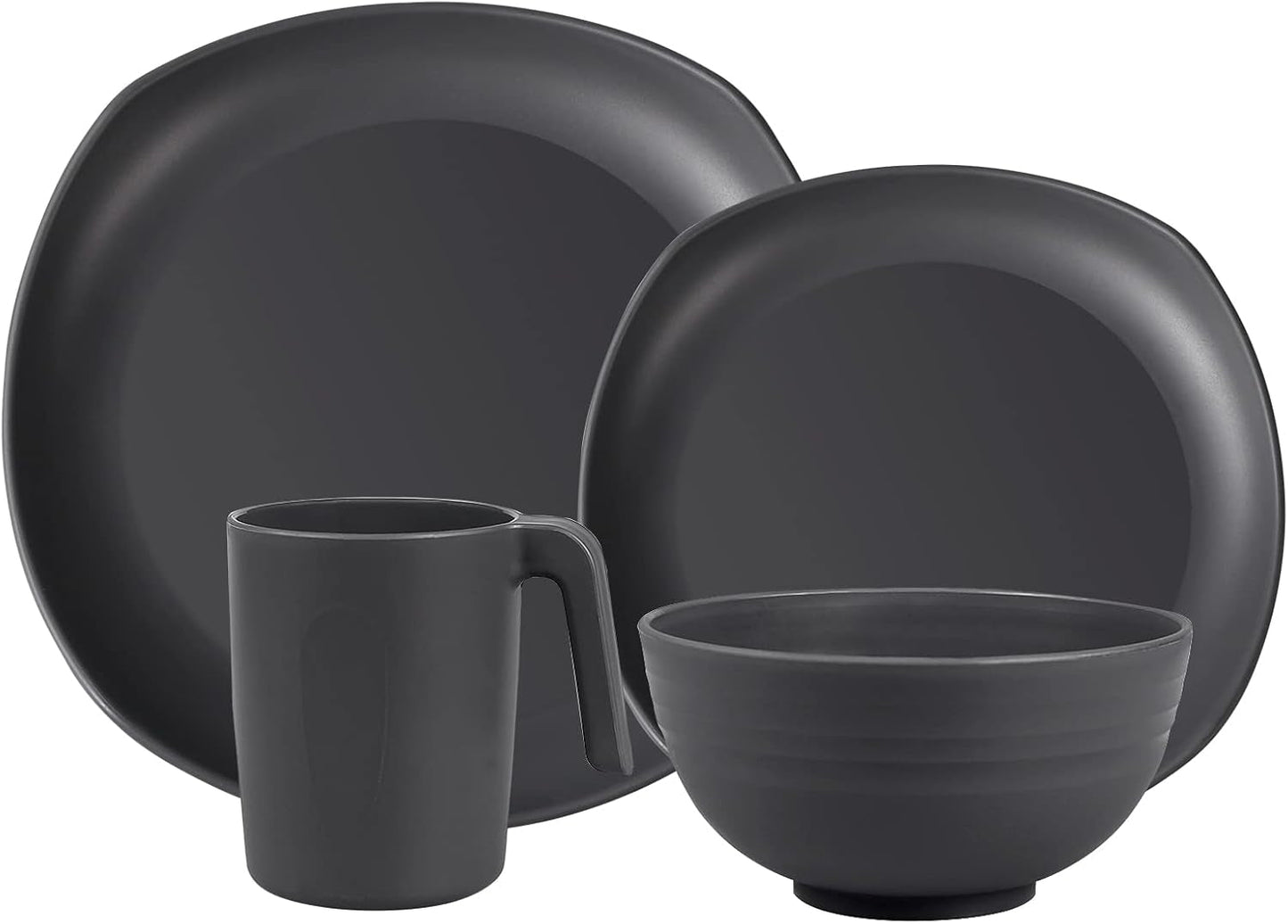 Set de veselă din PP | Set de veselă ușor și indestructibil, format din 16 piese, pentru copii și adulți, set combinat de masă cu 4 farfurii, 4 farfurii de desert, 4 boluri, 4 cești pentru 4 persoane