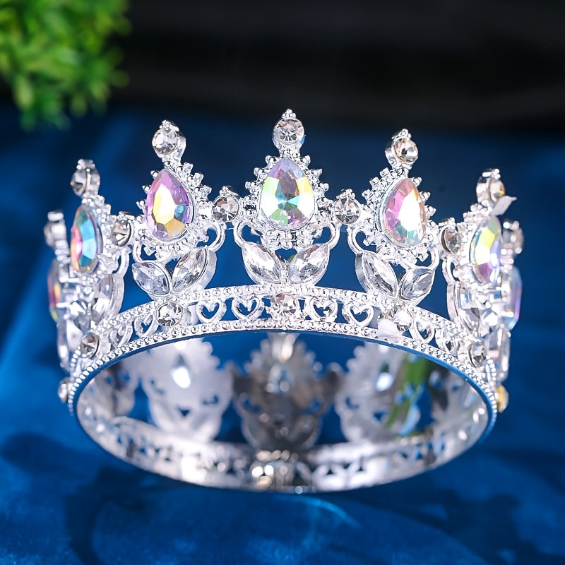 Regal Coronita Argintie Din Metal Cu Pietre - Decor Elegant Pentru Torturi La Nunti Botezuri Si Evenimente