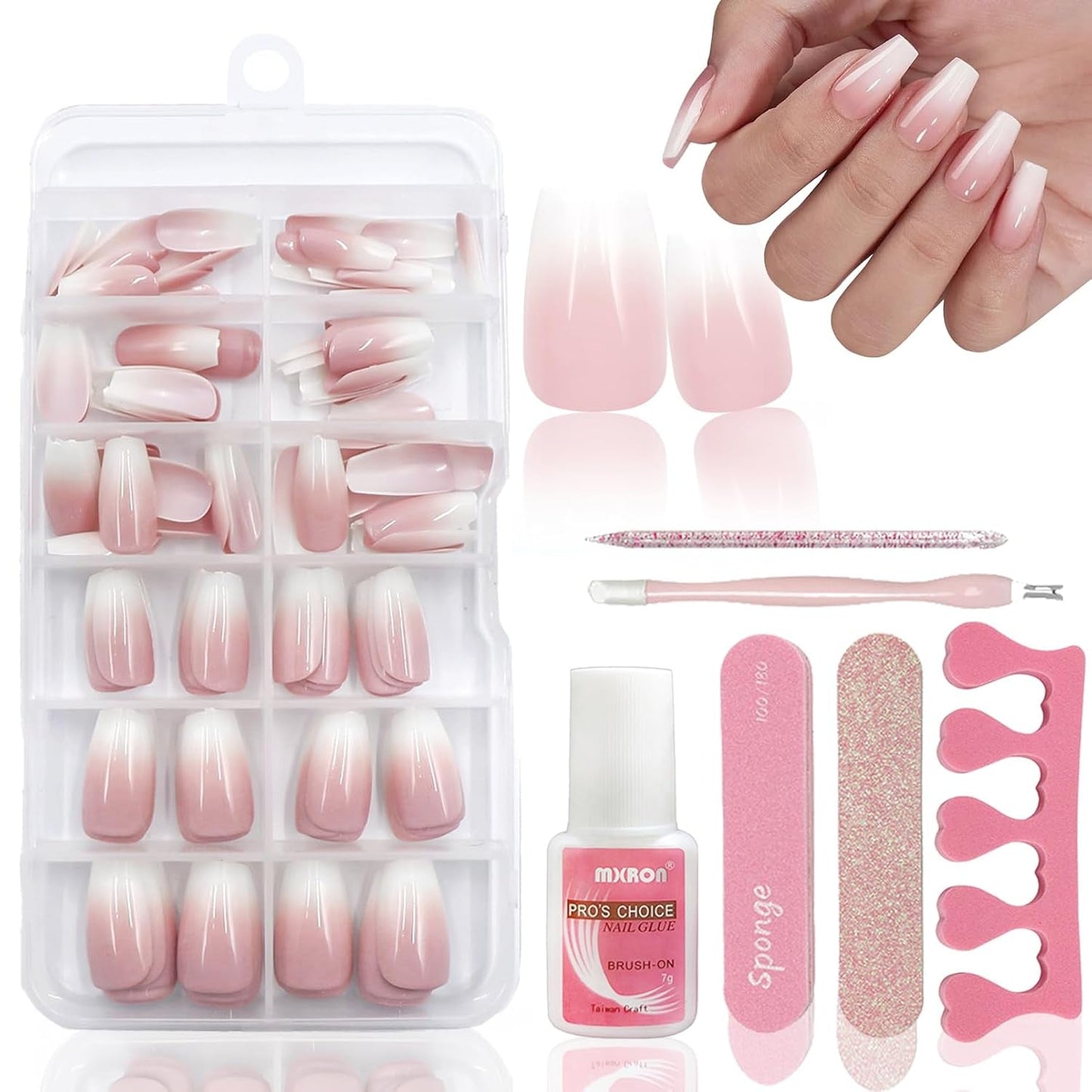 120 buc unghii false roz nud cu lipici de unghii - 12 dimensiuni unghii ovale scurte, pătrate, prin presare - unghii frumoase, unghii artificiale pentru lipire - potrivite pentru designul unghiilor DIY pentru femei (gradient roz Squoval)