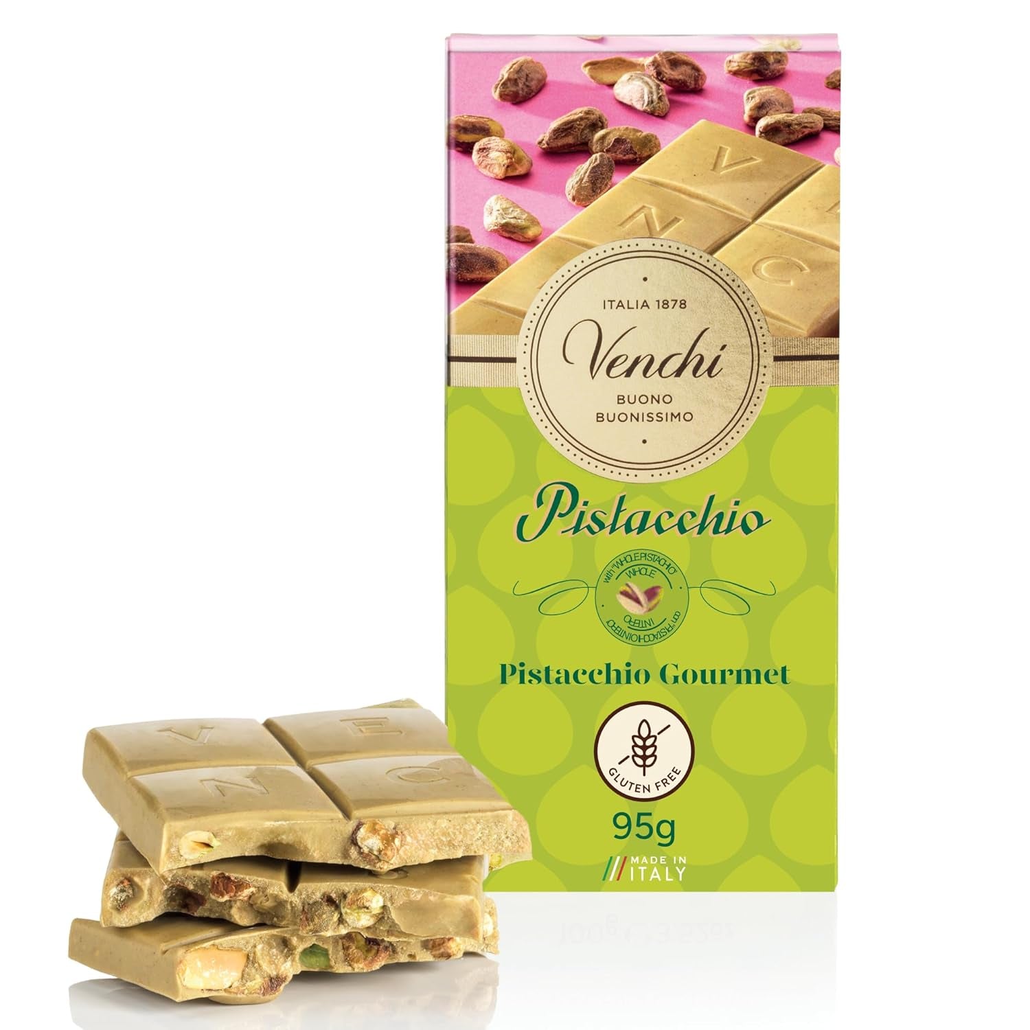 Venchi - Baton cu alune de pădure sărate, cu alune de pădure sărate, migdale și fistic, 95 g, cu „alune de pădure Piemont”, Fără gluten, Fără coloranți artificiali și fără conservanți