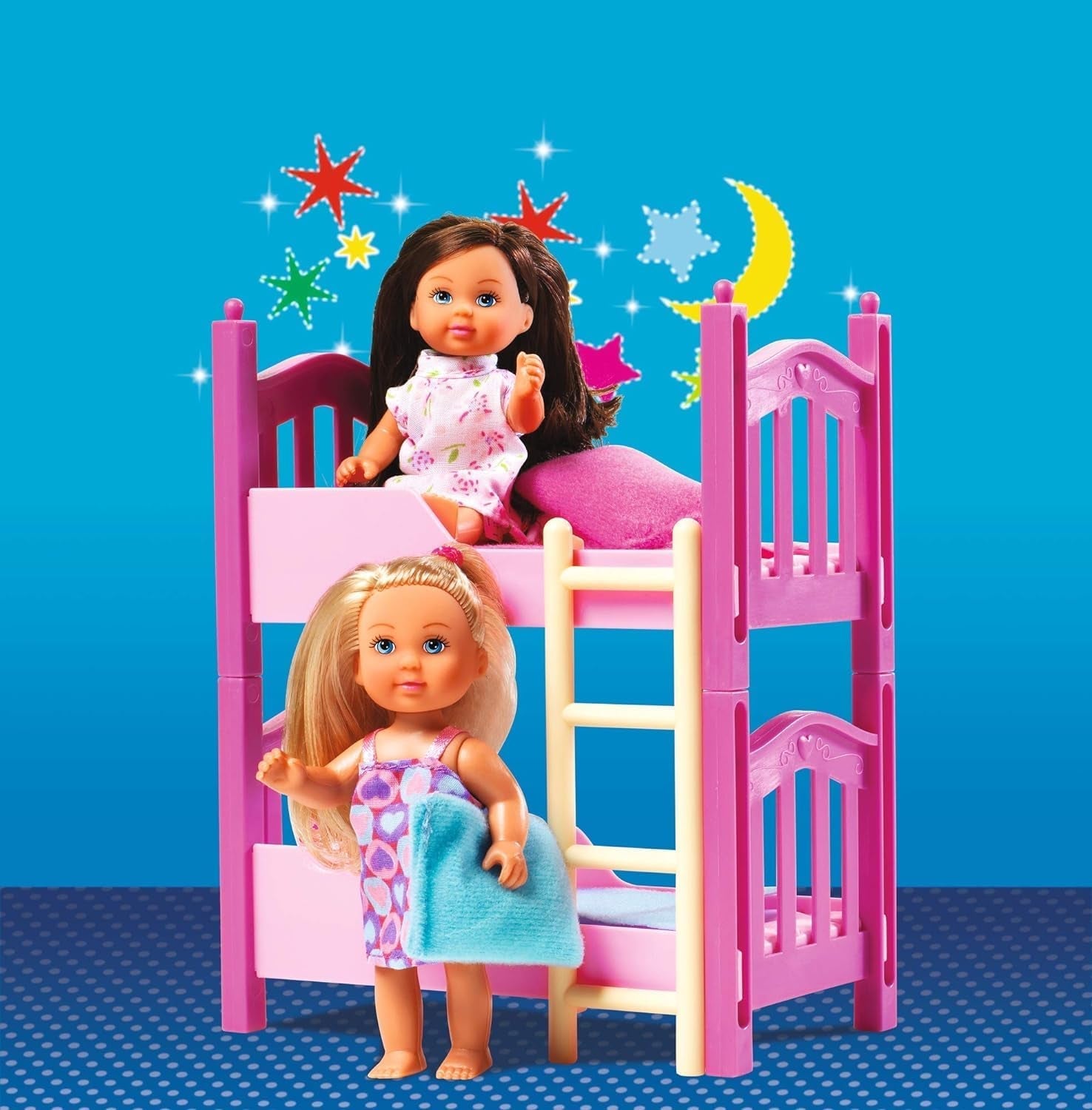Simba 108178046 105733847 - Pat de podea Evi Love 2 / cu două păpuși Evi / cu pat supraetajat / inclusiv accesorii / păpușă de îmbrăcat / 12 cm, pentru copii cu vârsta de 3 ani și peste