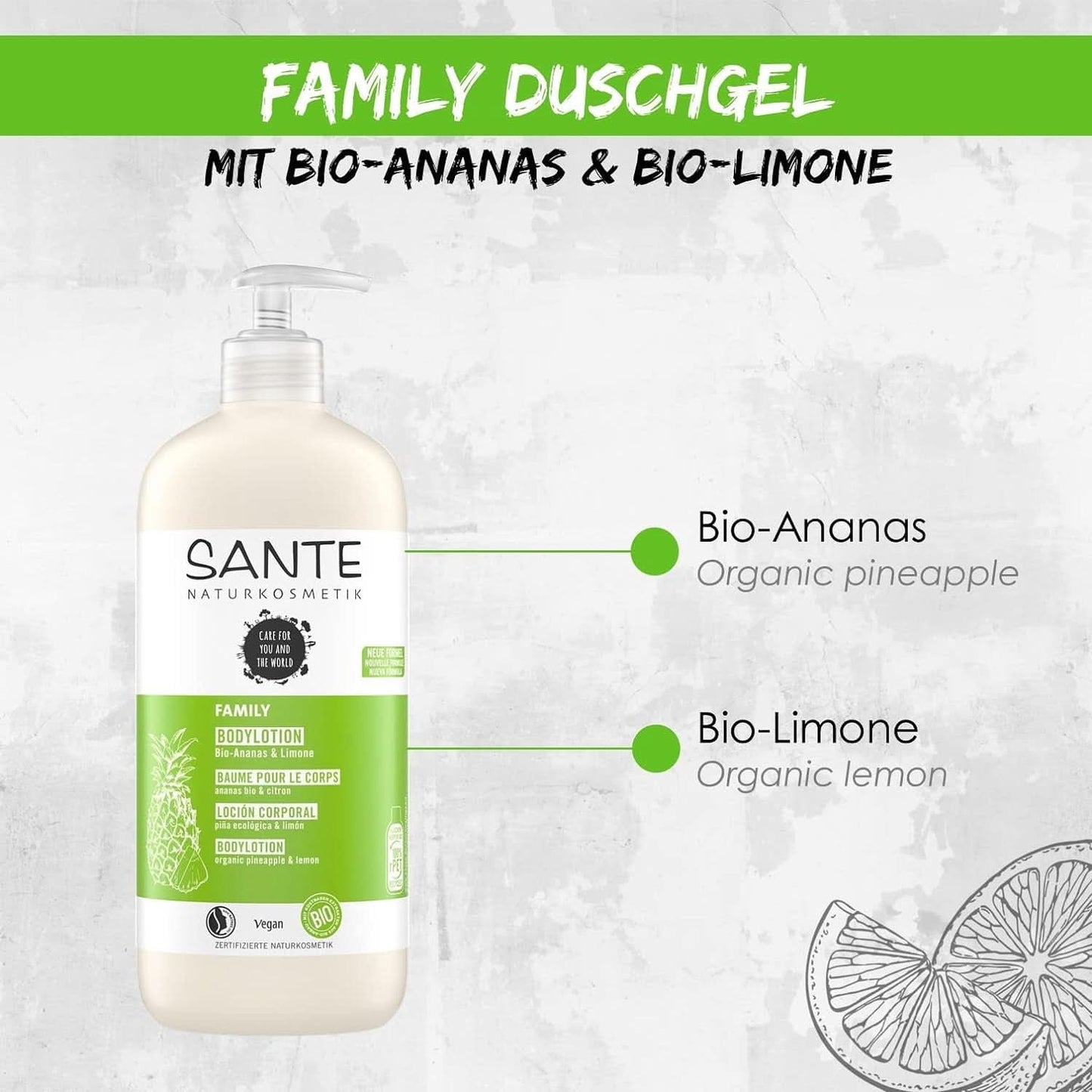 SANTE Natural Cosmetics Gel de duș răcoritor cu parfum de citrice, 950 ml Duș și baie Naty Shop