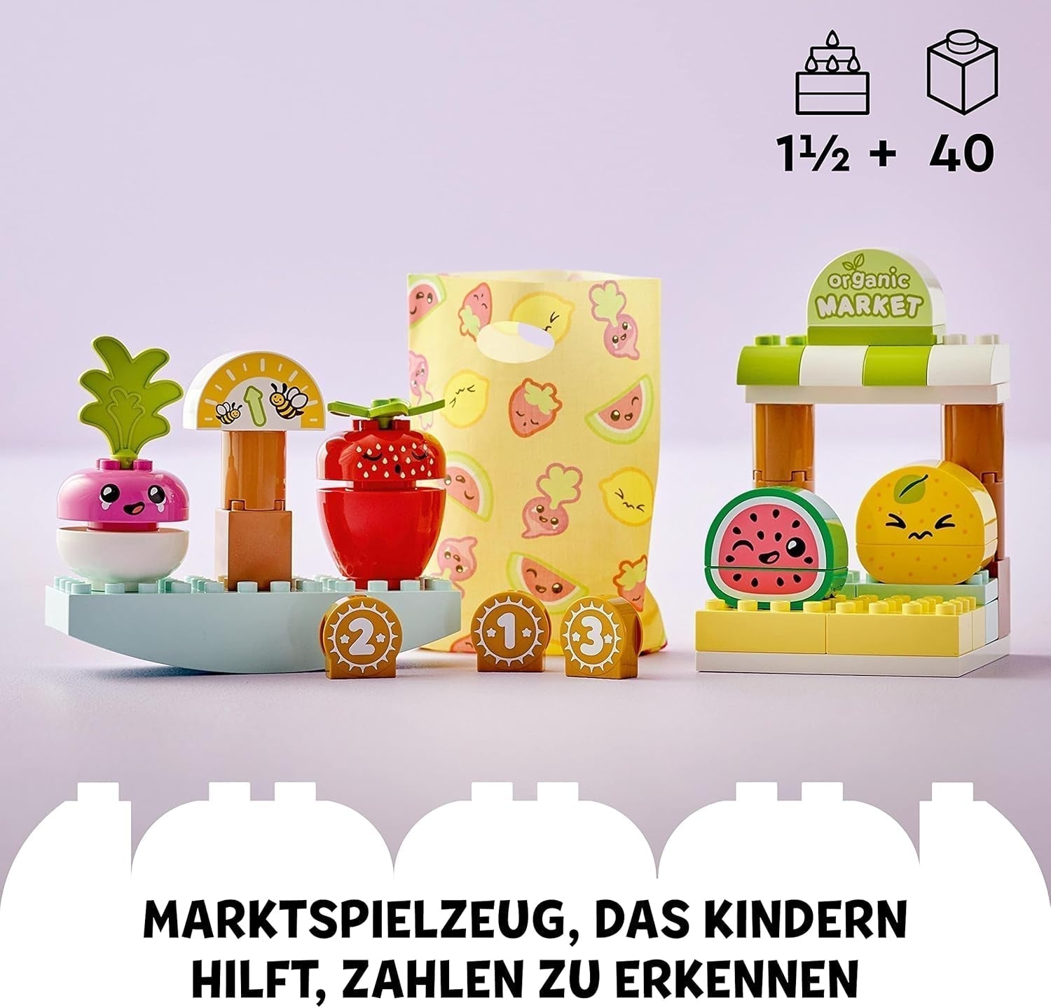 LEGO DUPLO Prima mea piață organică, set magazin de jucării pentru băieți și fete, jucărie educativă pentru copii mici de la 1,5 ani, accesorii pentru fructe și legume 10983 Seturi de constructie Besuche den LEGO-Store