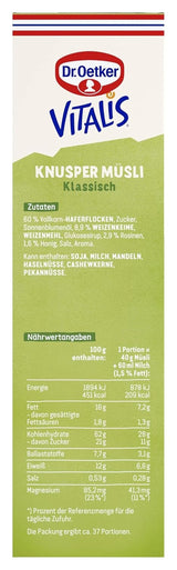 Dr. Oetker Vitalis muesli crocant clasic: pachet mare de muesli crocant pentru micul dejun cu stafide, pachet de 1, 1,5 kg
