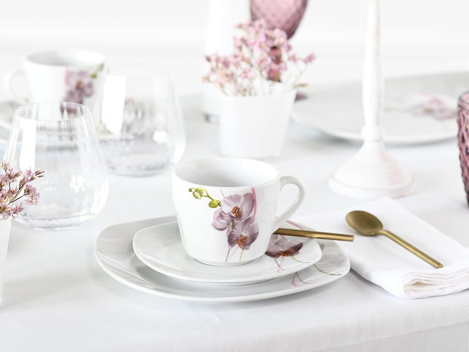 CreaTable, 24024, seria Square Orchid, set de veselă cu 18 piese pentru 6 persoane, serviciu de cafea din porțelan, potrivit pentru mașina de spălat vase și cuptorul cu microunde, producție de calitate