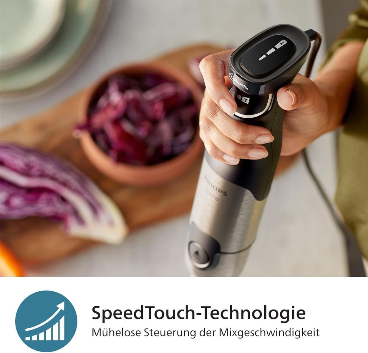 Philips 5000-Serie Stabmixer - 1200W Leistung. Promix-Technologie. Led-Geschwindigkeitsanzeiger. Stufenlose Geschwindigkeitseinstellung. Kompaktes Design. Leicht Zu Reinigen. Schwarz (HR2681/00) Bucatarie Naty Shop