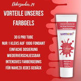 Dekozauber24 Colorant alimentar roșu, gel, 30g, vegan, fără zahăr, foarte concentrat, colorant alimentar roșu pentru fondant, cremă de unt, băuturi și multe altele