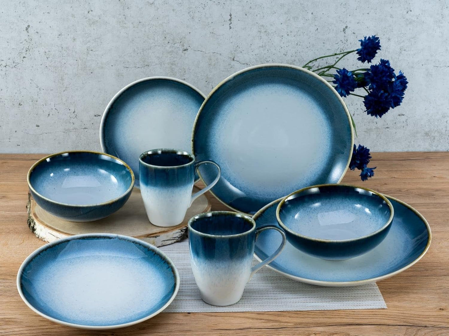 Creatable, 23788, seria Cascade, set de veselă cu 8 piese pentru 2 persoane, serviciu combinat din gresie, potrivit pentru mașina de spălat vase și cuptorul cu microunde, producție de calitate