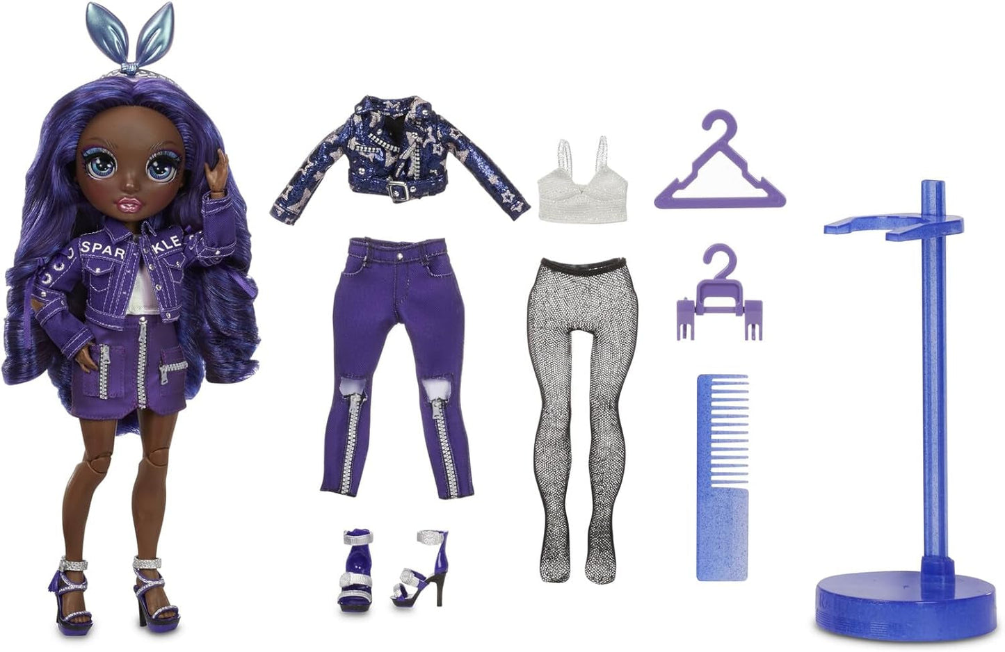 Păpușa Rainbow High Fashion - Kristal Bailey - Păpușa Indigo cu 2 ținute de lux - Include accesorii și suport pentru păpuși Seria 2 - Cadou excelent pentru copii și colecționari cu vârsta de 6 ani și peste