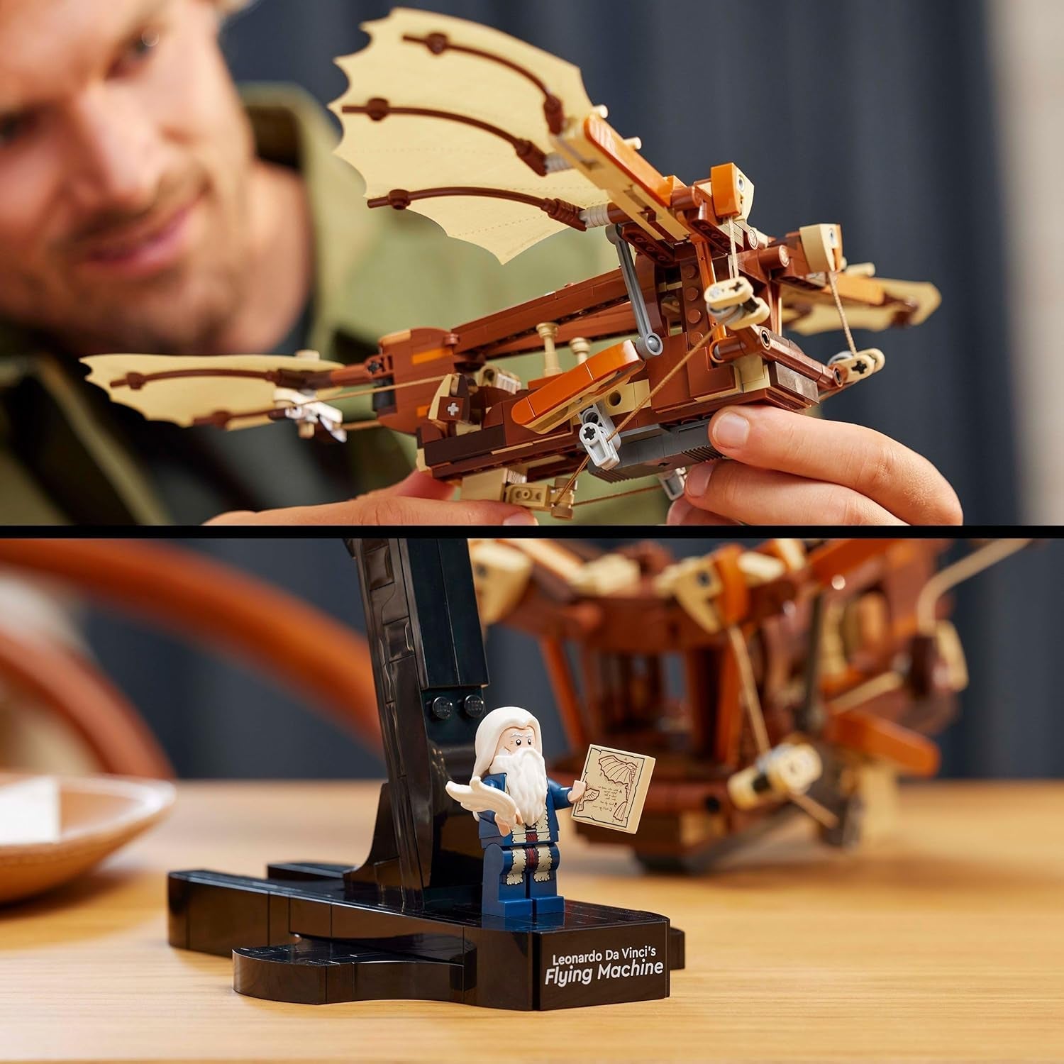 LEGO Icons Leonardo Da Vinci's Flying Machine With Flapping Wings - Include minifigurină și suport - Set de construcție pentru adulți - Set de decorațiuni pentru casă - Idee de cadou - 10363 Seturi de constructie Besuche den LEGO-Store