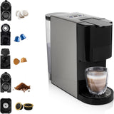 Espressor multicapsule Princess 5 în 1 – Compatibil cu Nespresso, Dolce Gusto, Lavazza a Modo Mio și ESE Pads, capacitate 0,8 l, 1450 W, argintiu, negru