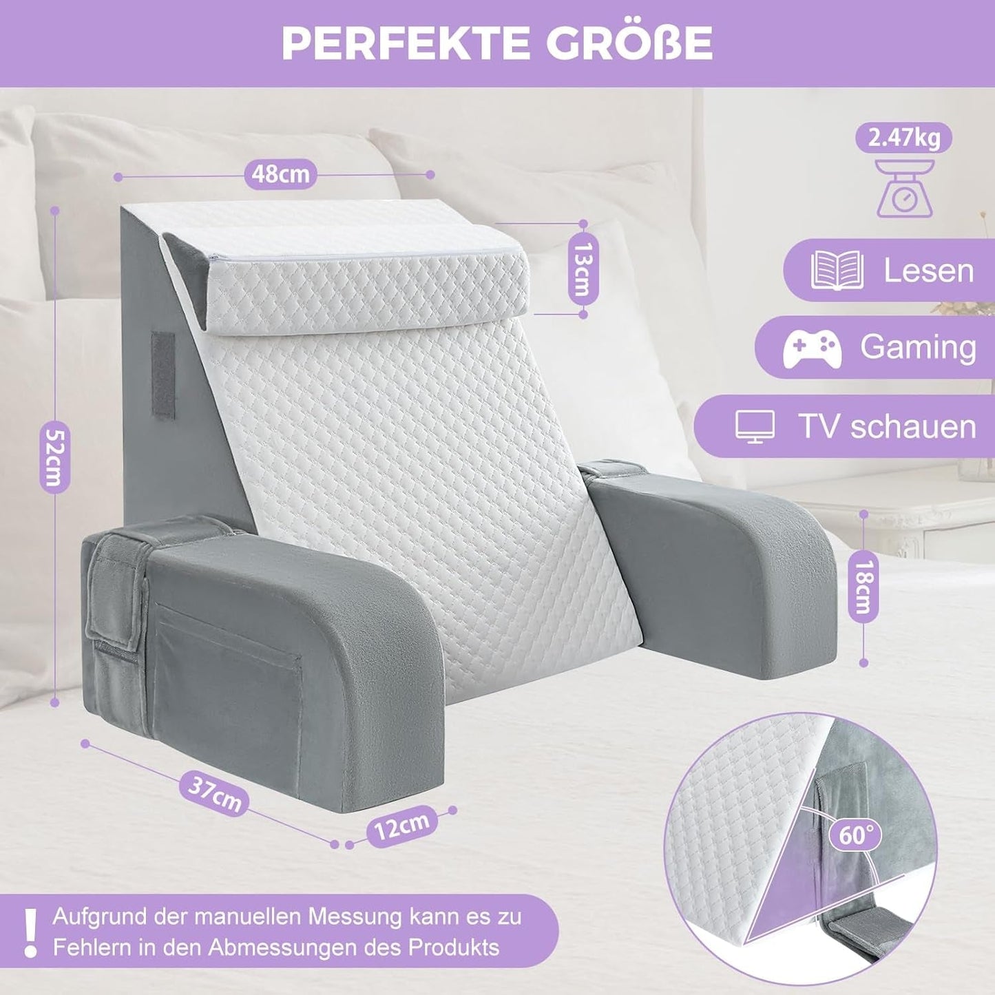 Pernă mare de citit cu bară de mâner, spumă de înaltă densitate, pernă ergonomică pentru spate, cotiere, suport pentru gât și tetieră, pernă de șezut cu reflux pentru dormit, joacă, vizionarea la televizor, pentru pat și canapea