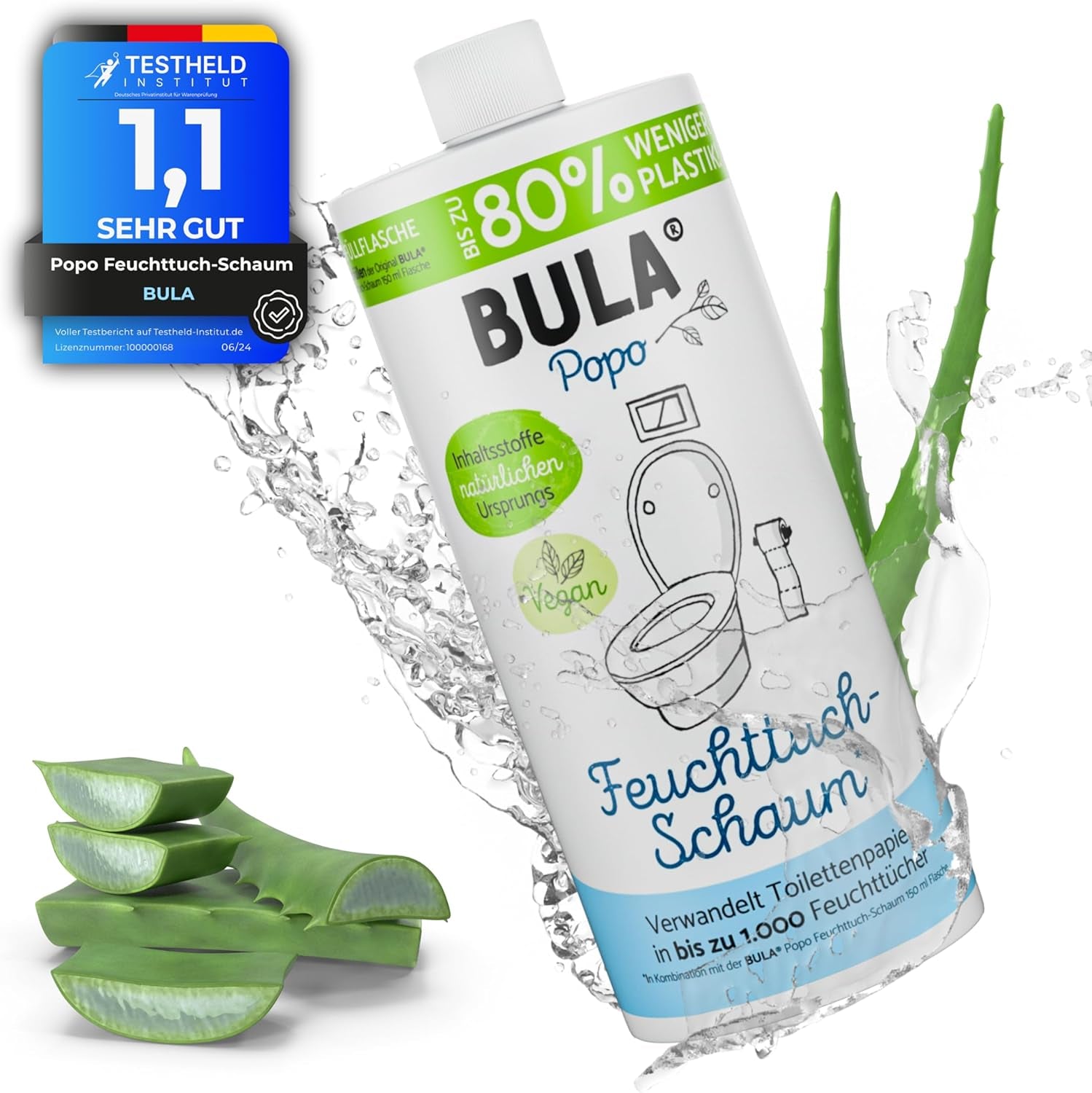 Sticlă de rezervă BULA® Popo (750 ml) DOAR PENTRU REUMPLEREA sticlelor noastre de 150 ml și 50 ml! | Înlocuiește până la 1.000 de șervețele! | Cu ingrediente de origine naturală