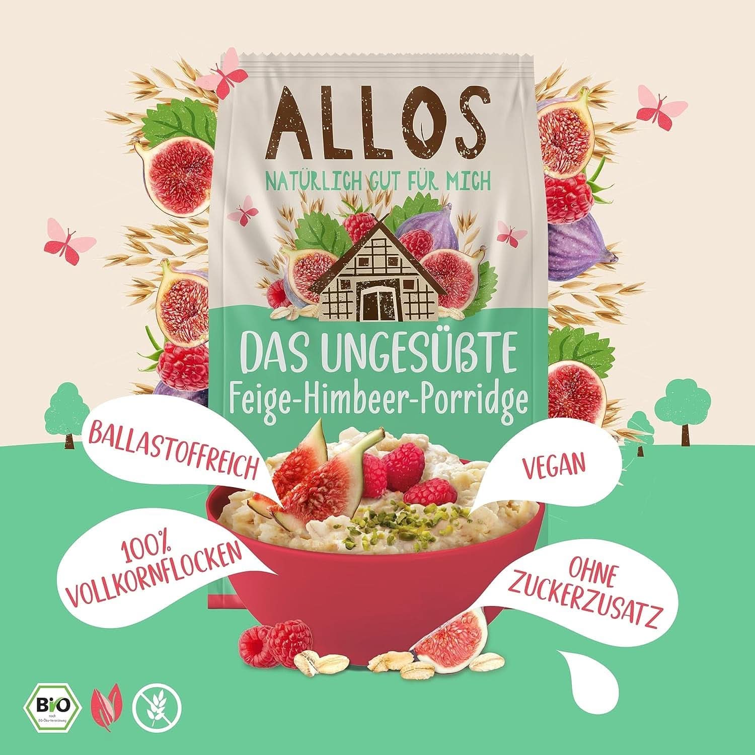 Allos Porridge de smochine și zmeură neîndulcit, Set 6 x 500 grame Cereale Naty Shop