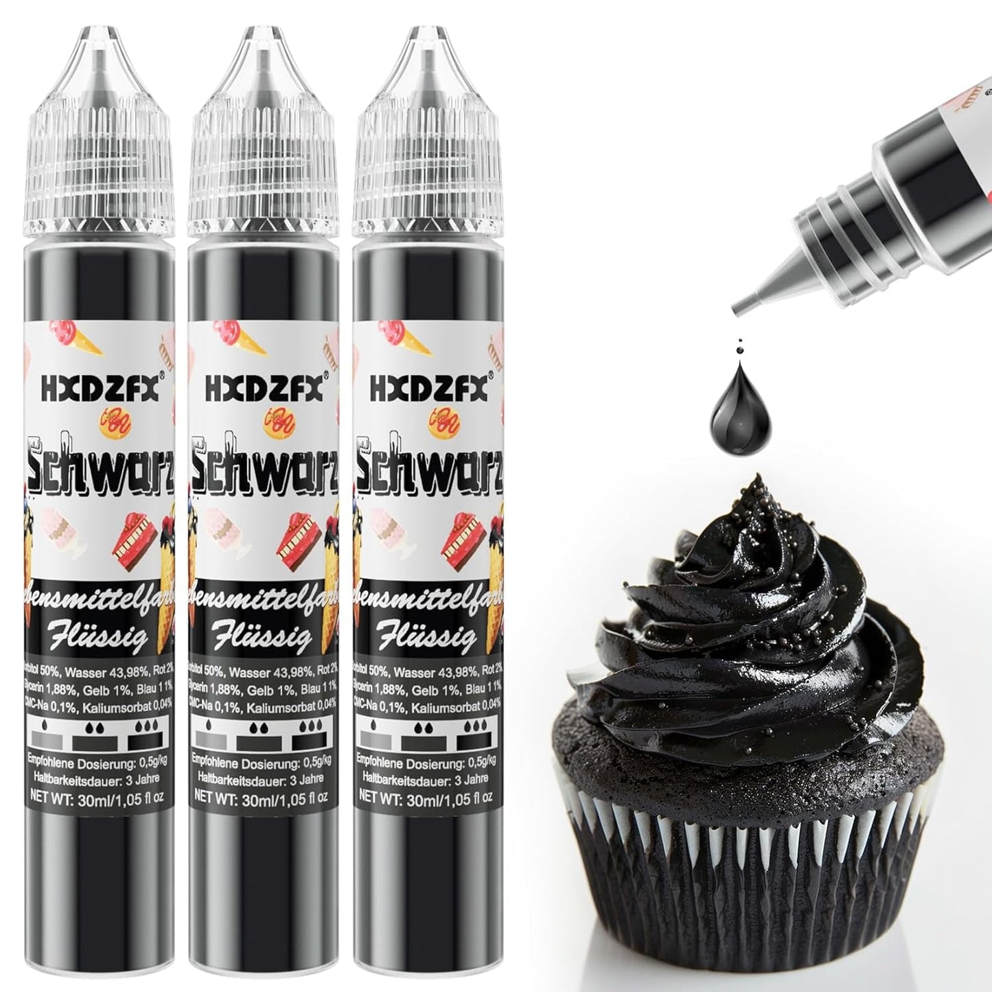 Colorant alimentar - Colorant alimentar lichid, Colorant alimentar foarte concentrat, Coloranți alimentari lichizi pentru copt, Decorare tort, Fursecuri, Macarons, Ouă de Paște, Aluat - 3 × 30ml (Roșu de Crăciun)