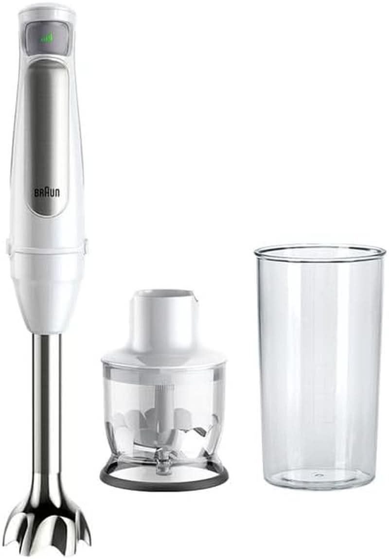 Braun Multiquick 7 MQ 7035X Stabmixer - Pürierstab Mit Abnehmbarem Edelstahl Mixfuß Mit Activeblade Technologie Zum Pürieren Der Härtesten Zutaten, Inkl. 3-Teiliges Zubehör Set, 1000 Watt, Schwarz Bucatarie Naty Shop Weiß Zerkleinerer (350G)