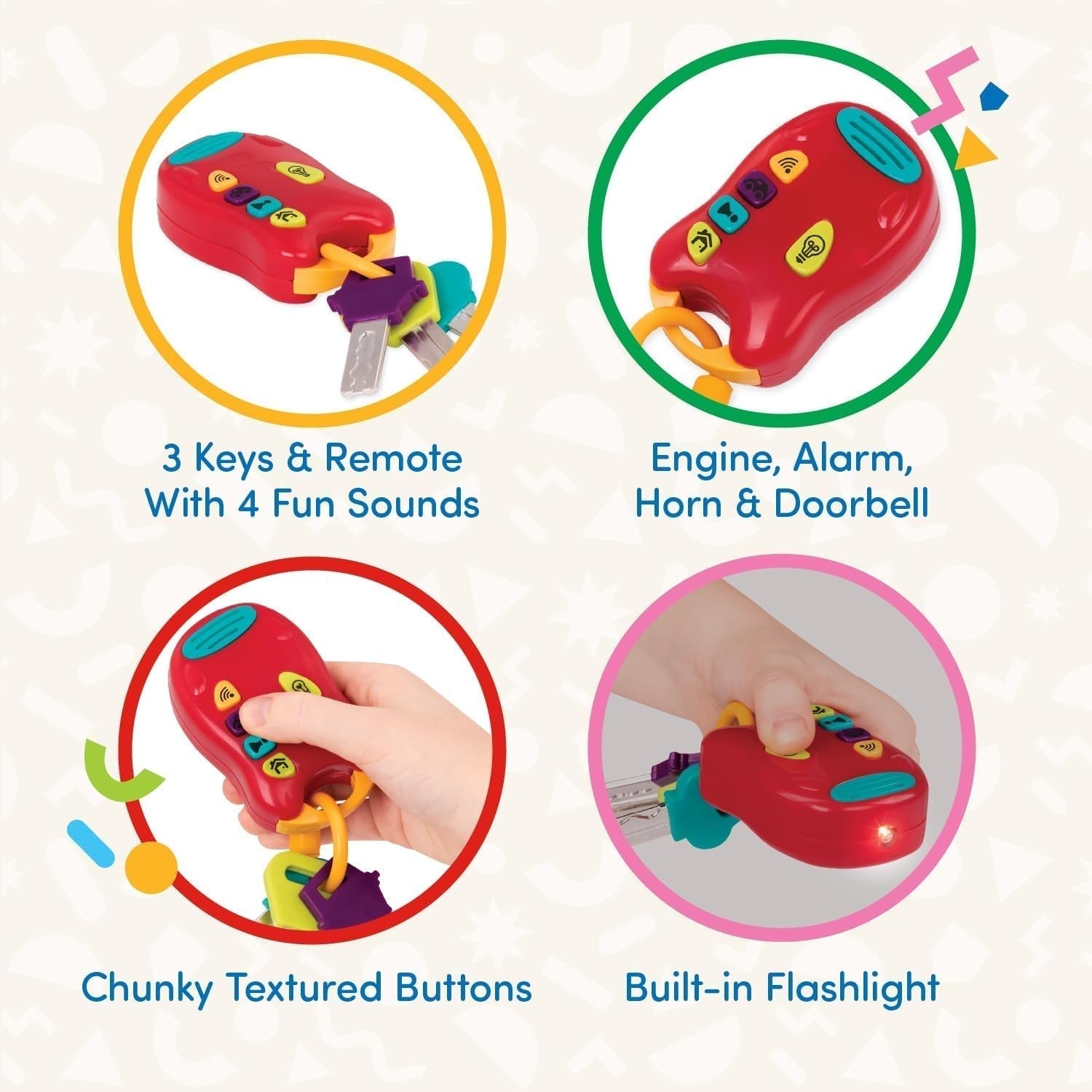 Battat toy key baby toy - Breloc colorat cu cheie de mașină cu lumină și sunete pentru copii de la 10 luni în sus Jucarii Bebe Naty Shop
