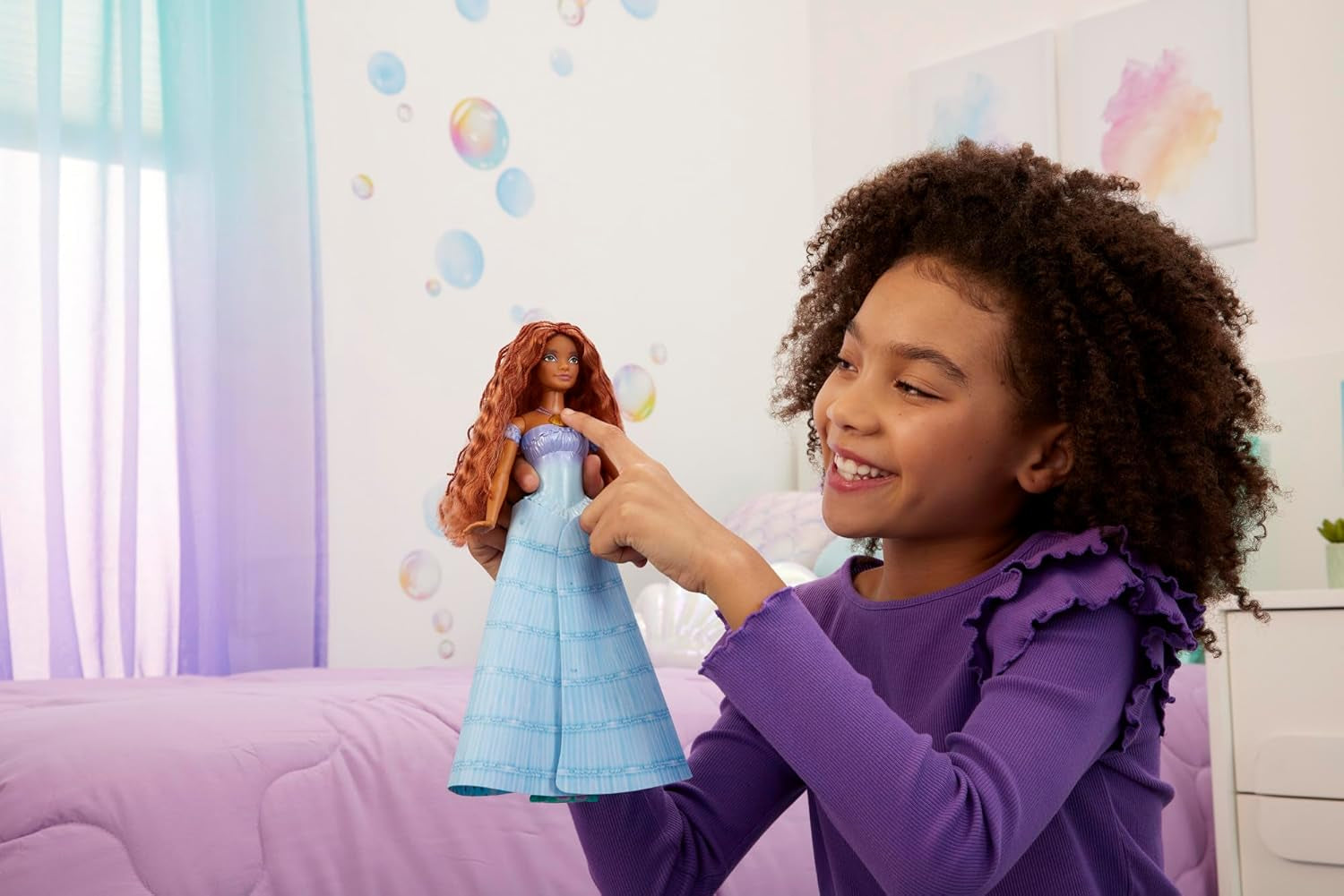Mattel Disney Princess Ariel Doll, Inspirată de filmul Mica Sirenă, Transformare: Jucărie om-sirenă, Mobil, Cadouri Disney, Jucării de la 3 ani, HLX13 Papusi Naty Shop