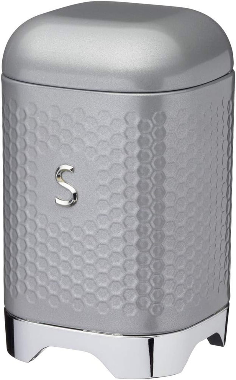 KitchenCraft Lovello caddy pentru ceai, caddy din oțel alb, suprafață texturată, stil 1950 cu capac, pentru ceai vrac și pliculețe de ceai, 11 cm x 11 cm x 19 cm, Ice White Cutii depozitare alimente Naty Shop Gri (Shadow Grey) Zahăr