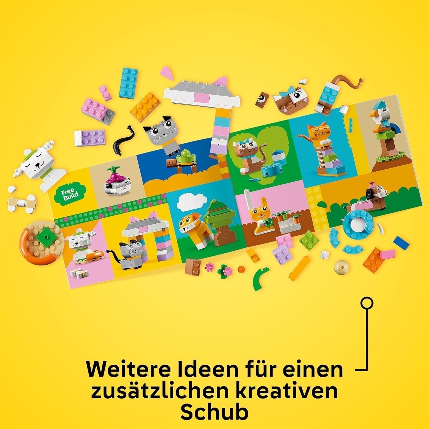 LEGO Classic Creative Animals, cutie cu cărămizi colorate, construiește figurine de animale din cărămizi precum câine, pisică, iepure, hamster și pasăre, jucărie de construcție pentru băieți și fete de la 5 ani 11034 Seturi de constructie Besuche den LEGO-Store