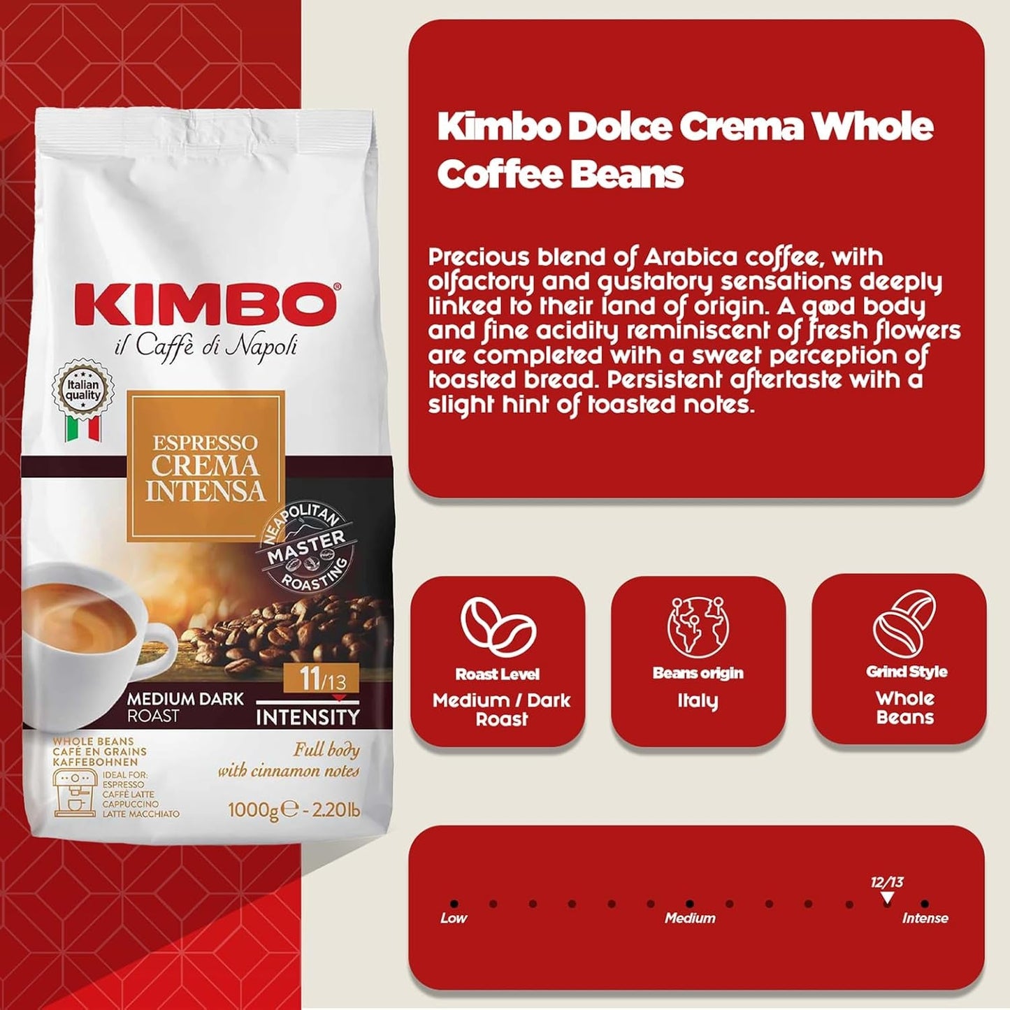 Espresso Crema Intesa, 6 boabe de cafea x 1 kg, amestec corpolent și intens, intensitate 11/13, prăjire medie, 6 pachete a câte 1 kg